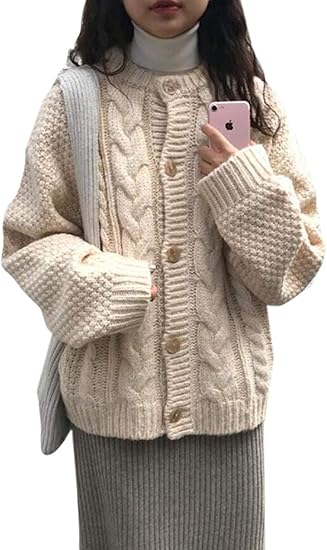 Ppeireeレディース ニットカーディガン ゆったり トップス 秋冬 長袖 アウター レディース ニットセーター 厚手 暖かい カーディガン ざっくりニット アウター アンズの色f カーディガン ボレロ 通販 Amazon