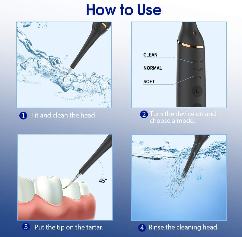 Electric Dental Calculus Remover with LED, iFanze Tooth Tartar Scraper Stains Plaque Remover with 3 Adjustable Modes, 3 Replaceable Clean Heads, Mouth Mirror-Teeth Cleaning Tools Powered by USB-Black: Health & Personal Care