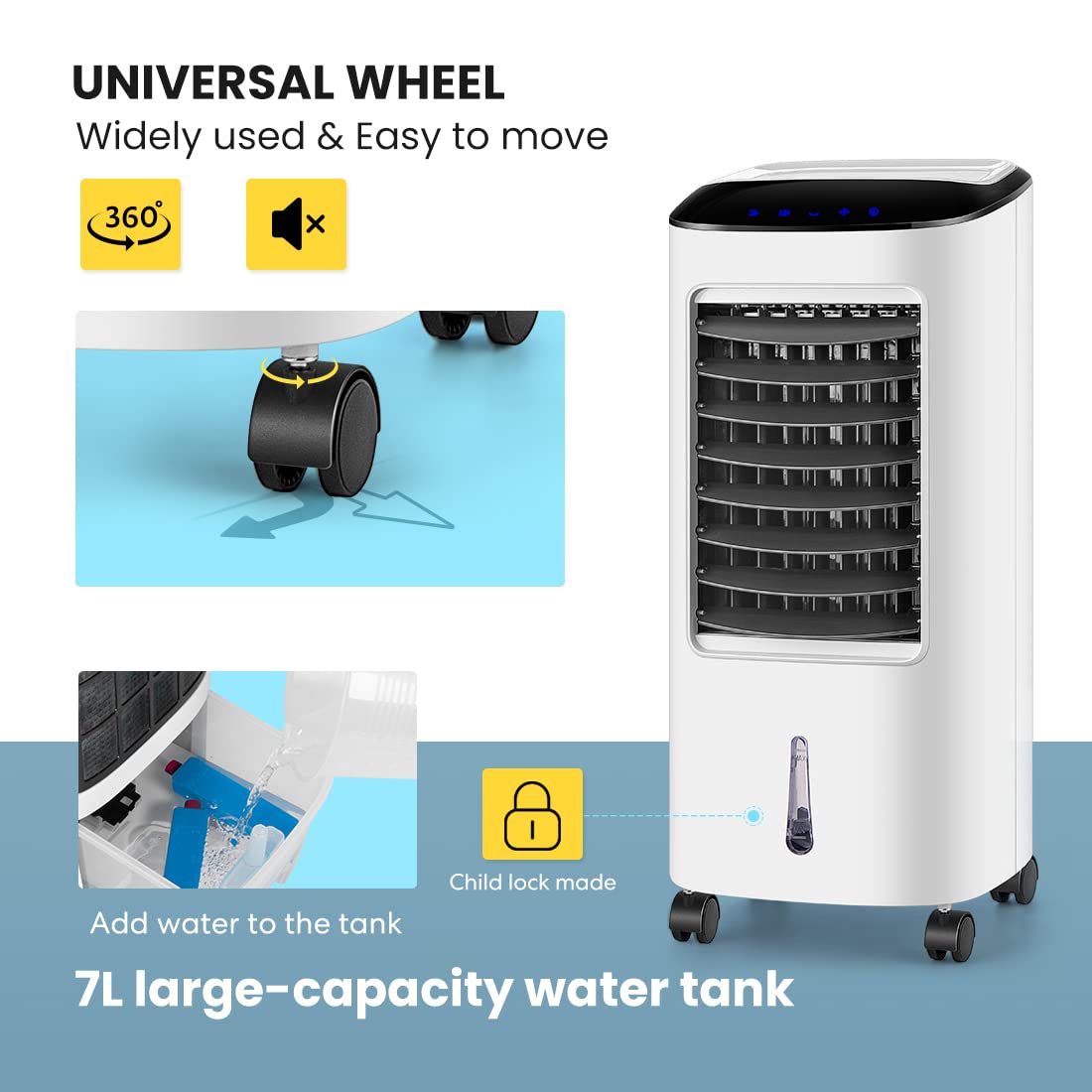 VIVOHOME Portable Evaporative Air Cooler 110V 65W Fan Humidifier with LED Display and Remote Control Ice Box for Indoor Home Office Dorms ETL Listed