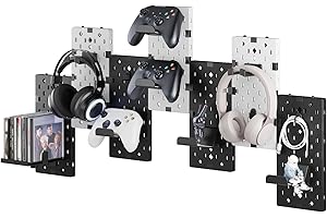 PEGZONE Controller and Headphone Holder Wall Mount, Modular Gaming Pegboard with Accessories, Controller Stand for Xbox PS5 P