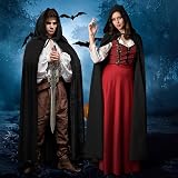 AOOWU Black Hooded Cape 150cm Halloween Witch Vampire Cosplay Costume view 4