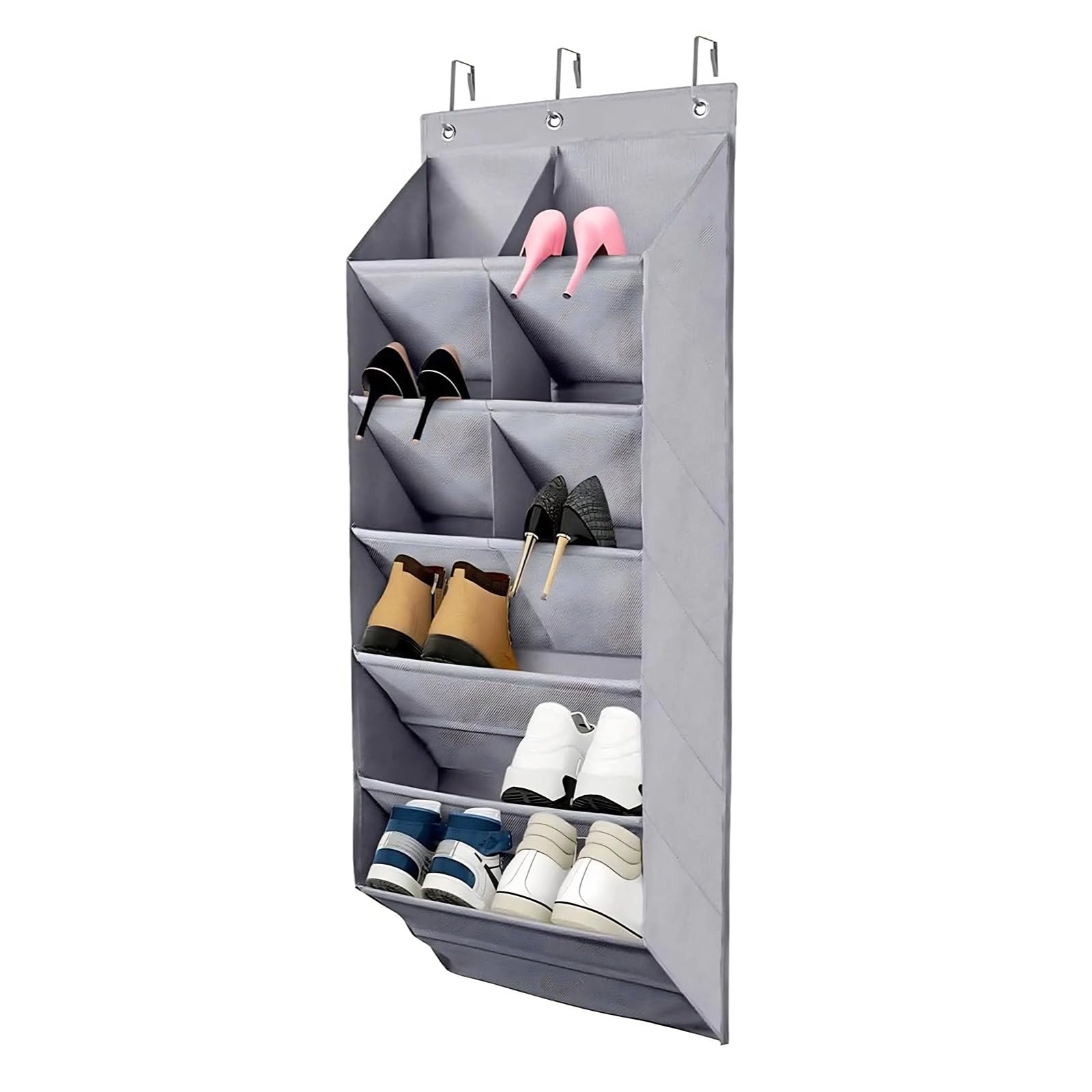Felenny Door Shoe Rack Hanging Shelf Shoe Rack with 9 Deep Pockets and 3 Hooks Hanging Shoe Organiser Storage for Cupboard Dorm