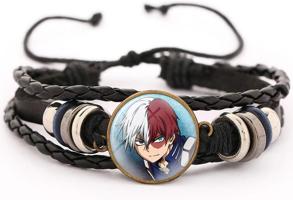 ForUBeauty My Hero Academia Bracelet (Boku no Hero Academia), Izuku Midoriya Todoroki Shoto Katsuki Bakugou Black Leather Vintage Woven Bracelet