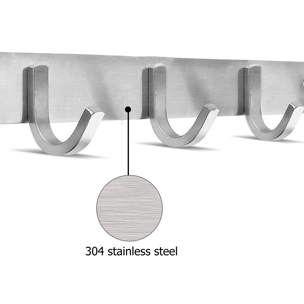 Aitere 8 Hooks Coat Hook Rack Wall Mounted 304 Stainless Steel Hanger Heavy Duty Clothes Hat Holder(Extra a Hook for Free)