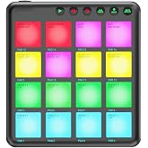 Swokely MIDI Controller 16 Key Dynamic RGB Pad BT Wireless MIDI Pad Rechargeable Portable Plug and Play for Music Production Performance (Black)