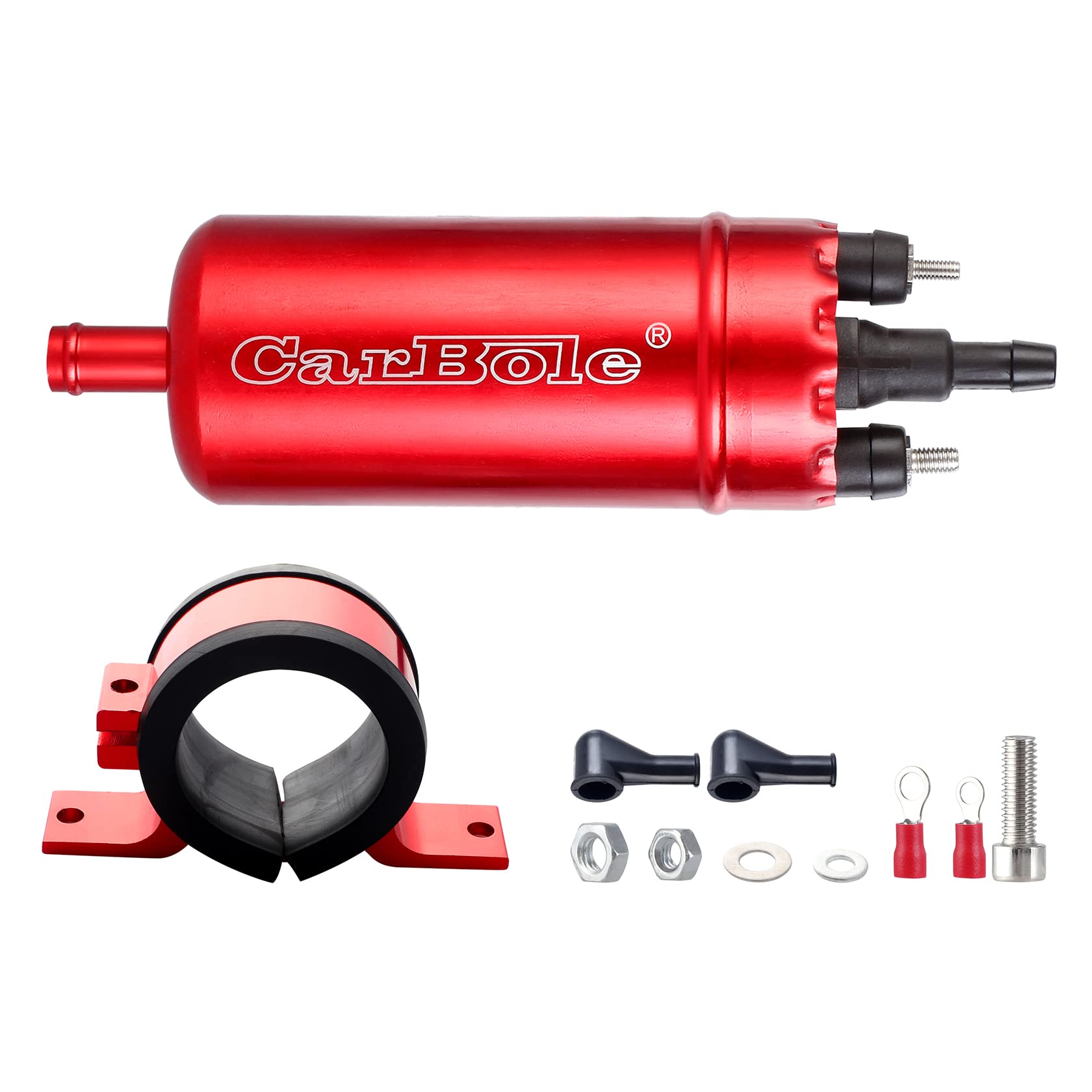Photo 1 of CarBole External In Line Fuel Pump: 116 PSI High Pressure Unversal 12V Electric Pump Injection Systems Replacement for 0580464070 With Mounting Bracket Clamp (Red)