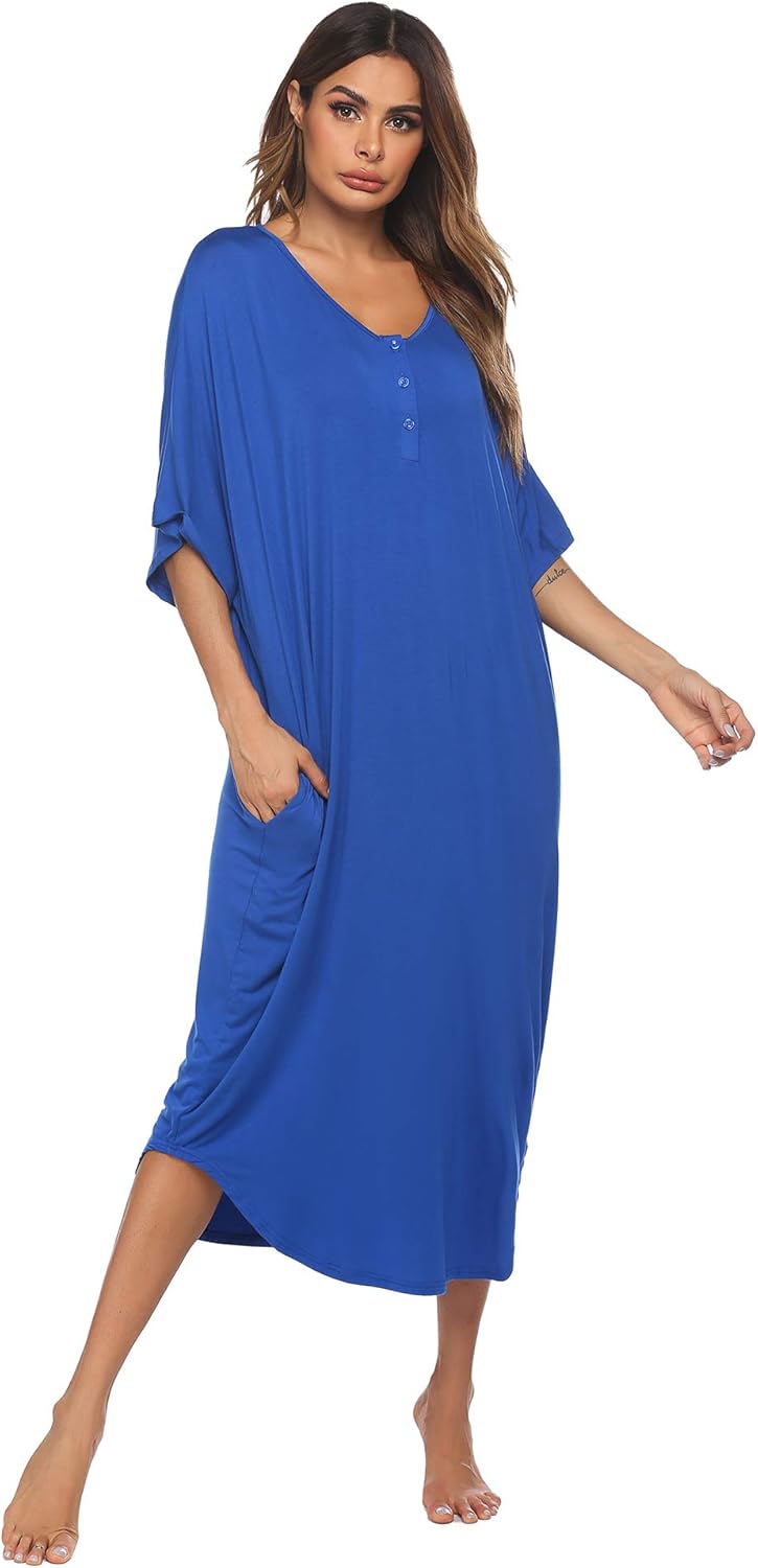 Ekouaer Nightgowns for Women Button-Down Sleepwear Short Sleeve Nightshirt Plus Size Night Wear S-XXL at  Women’s Clothing store