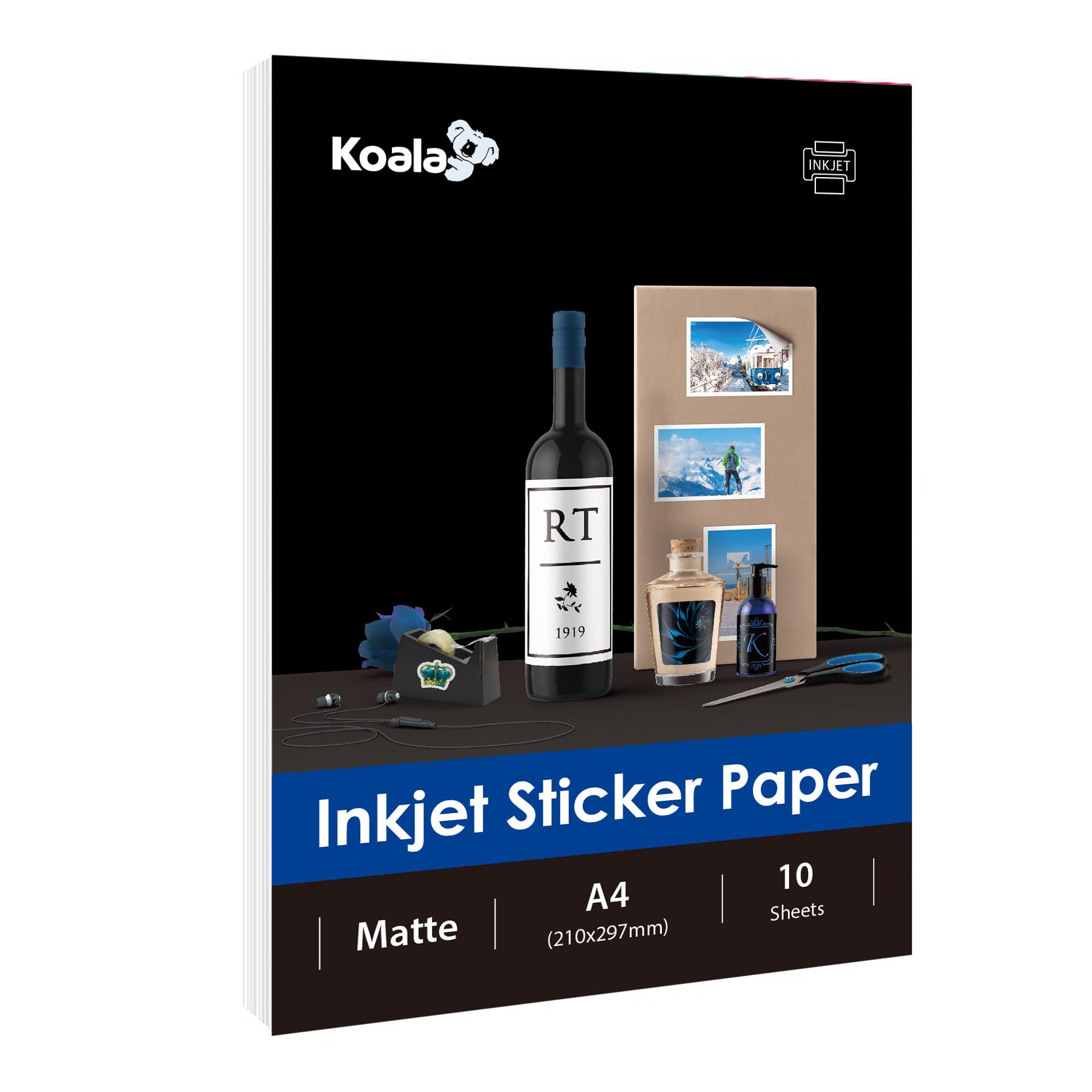 KOALA Inkjet Self Adhesive/Sticky Back White Matte Photo Paper, Label Printing Paper, A4, 10 Sheets
