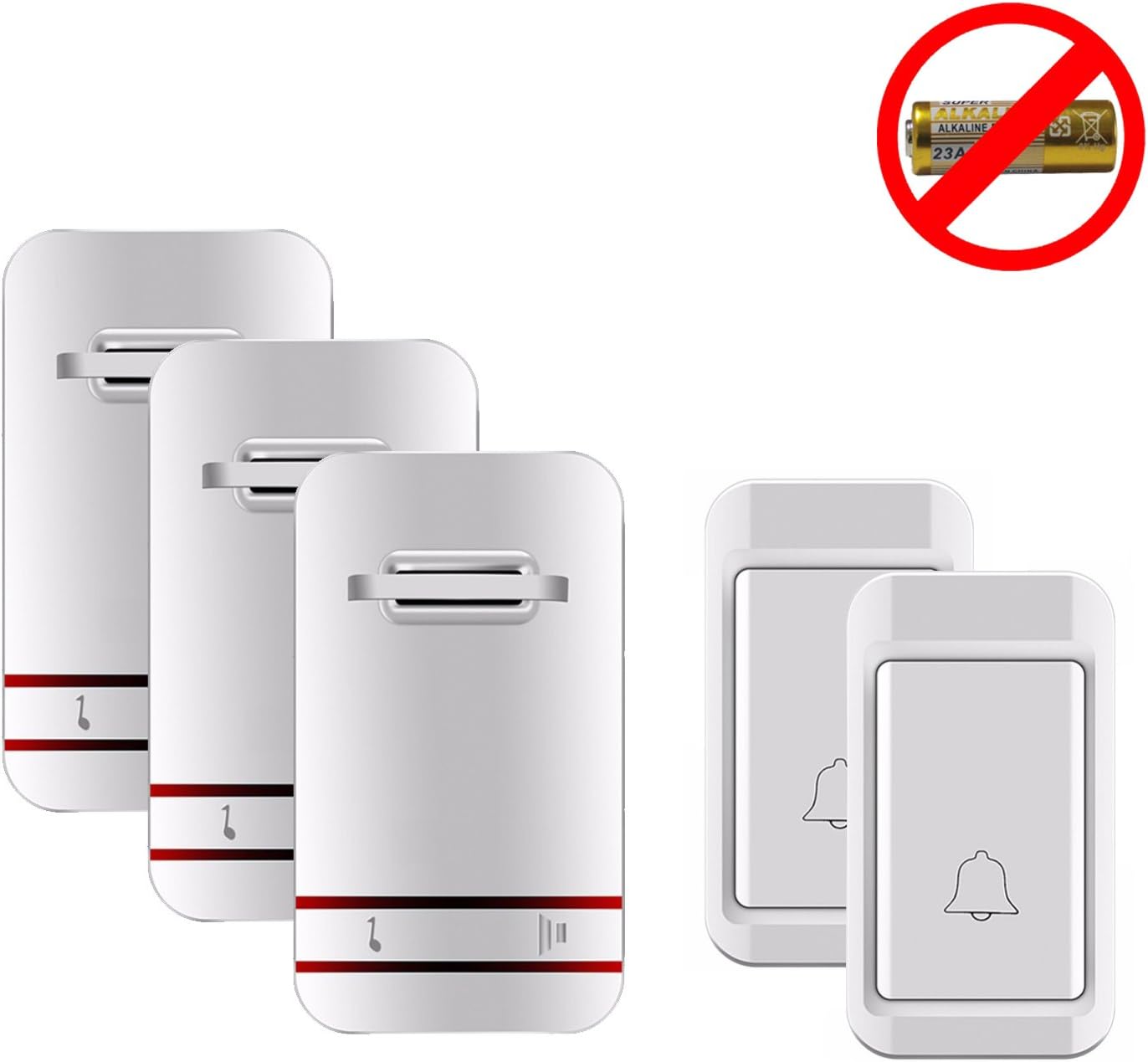 Self-Powered Wireless Doorbell, Waterproof Cordless Chime Kit Includes Push Button (No battery Required) and Plug-in Receivers, LED Flash, 500 Feet Range