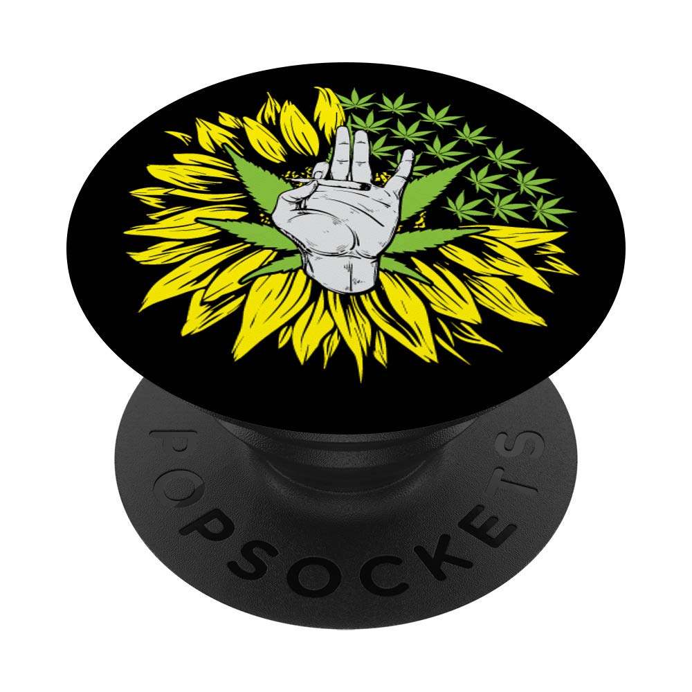 Weed Smoking Joint Sunflower Marijuana Leaf THC Stoner Gifts PopSockets Grip and Stand for Phones and Tablets