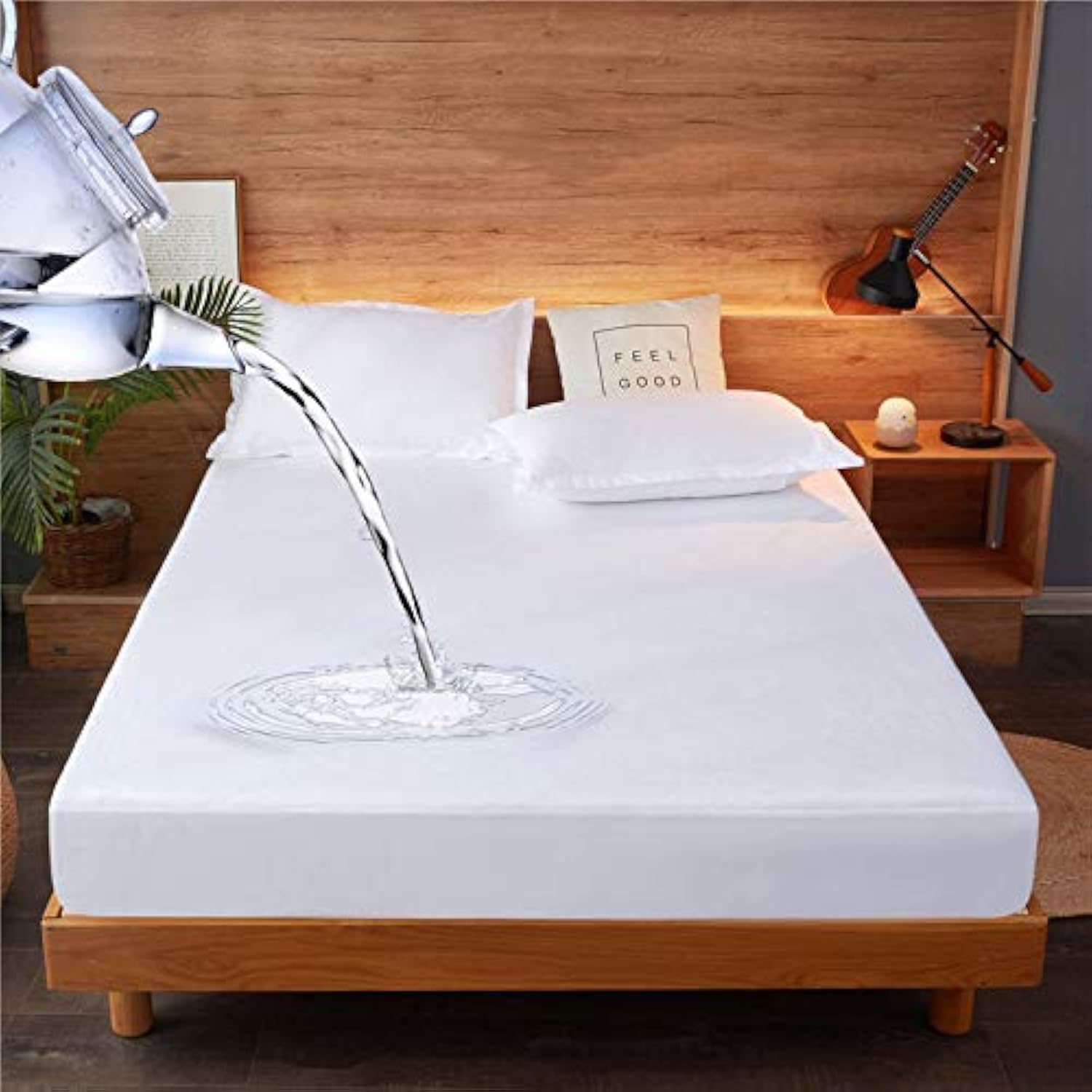 King Size Waterproof Mattress Protector Deep Fitted Sheets King Size Bed Protective Mattress Cover Soft Washable Breathable Fitted Bed Sheet 30 cm Deep (150 x 200 cm)