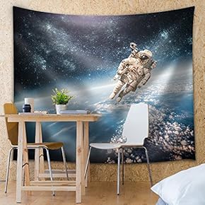 Astronaut Floating in Space Above Earth - Fabric Tapestry, Home Decor - 51x60 inches