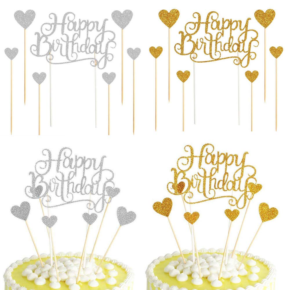 Loisirs Creatifs Fournitures De Loisirs Creatifs Napravi Rs Decoration De Gateau Coeur Pour La Fete Danniversaire Glitter Cupcake Topper Decoration De Gateau De Paillettes Dargent Dargent Iwilcs 28 Pieces Joyeux Anniversaire Gateau Tarte