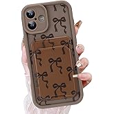 KANGHAR Case for iPhone 16 Card Slot Phone Case, Cute Bow Design with Card Holder for Women Girls Slim Shockproof Wallet Cover-Brown