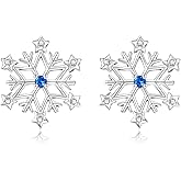 925 Sterling Silver Snowflake Earrings Blue Cubic Zircon Stud Earring Hypoallergenic for Sensitive Ear Christmas Jewelry Gifts for Women