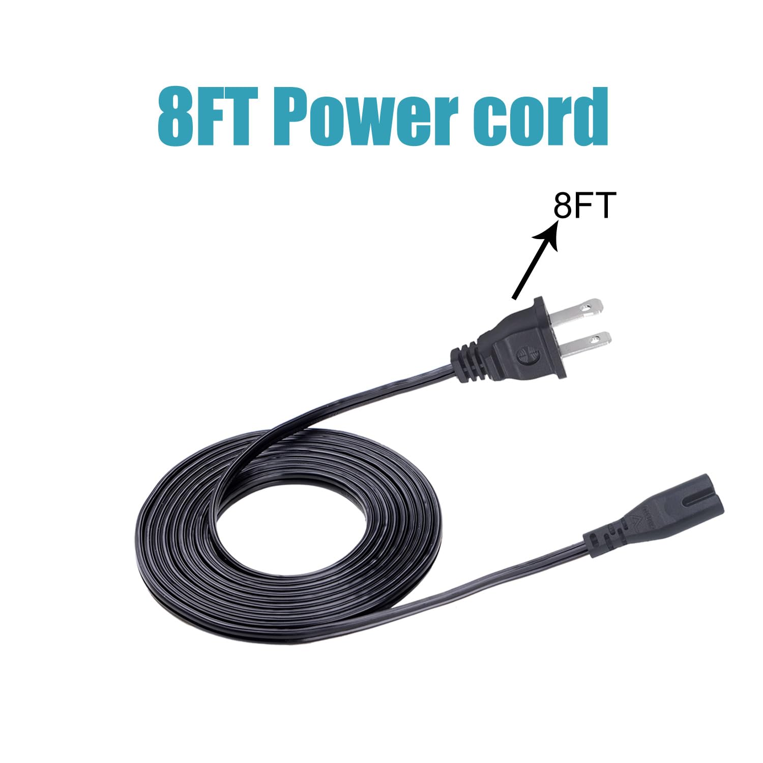 8ft 2 Prong Power Cord Replacement for Sony PlayStation 2 PS2 Slim Power Cord AC Cable