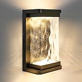 LUTEC 1000 Lumen Outdoor LED Wall Light Fixture, Dusk to Dawn Porch Light Wall Sconce with Seeded Glass, Matte Black Wall Lan