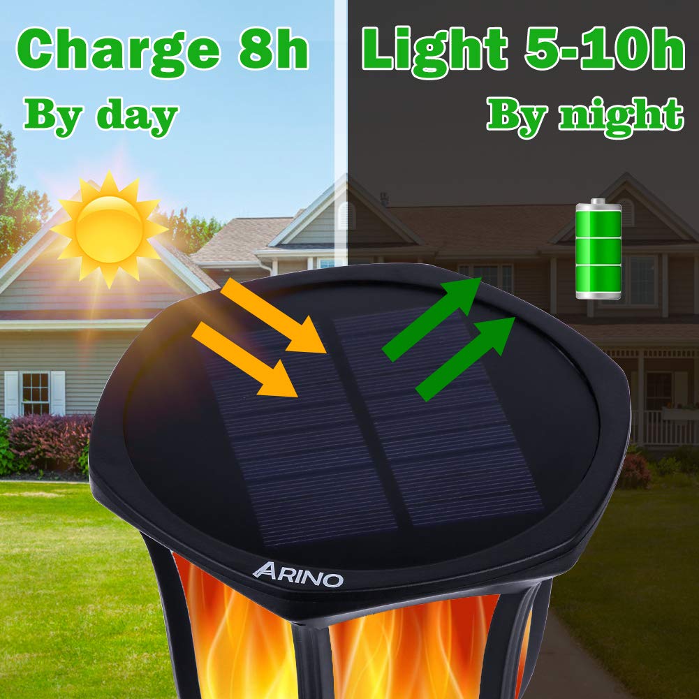 Solar Torch Flame Landscape Lights, ARINO 96LED 35Lumens Outdoor Solar Lights Waterproof Flickering Flames Effect Torches Lights for Garden Patio Deck Driveway Christmas Landscape Decoration, 2 Pack