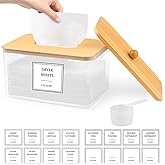 Gocasmus Dryer Sheet Holder - Clear Dryer Sheets Container with Bamboo Lid, 16 Labels and Scoops for Laundry Room Organizatio