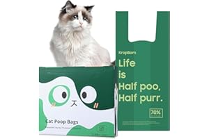 KROPBOM 125 Count Cat Poop Bags with Handles, Disposable Litter Bags for Pet Poop, Extra-Thick Kitty Cat Waste Bags Easy Tie Leak-Proof Strengthen Unscented (Made of 70% Recycled Plastic)