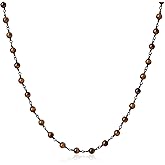 COAI Men's Women's Genuine Stone Beaded Tiger Eye/Onyx Necklace