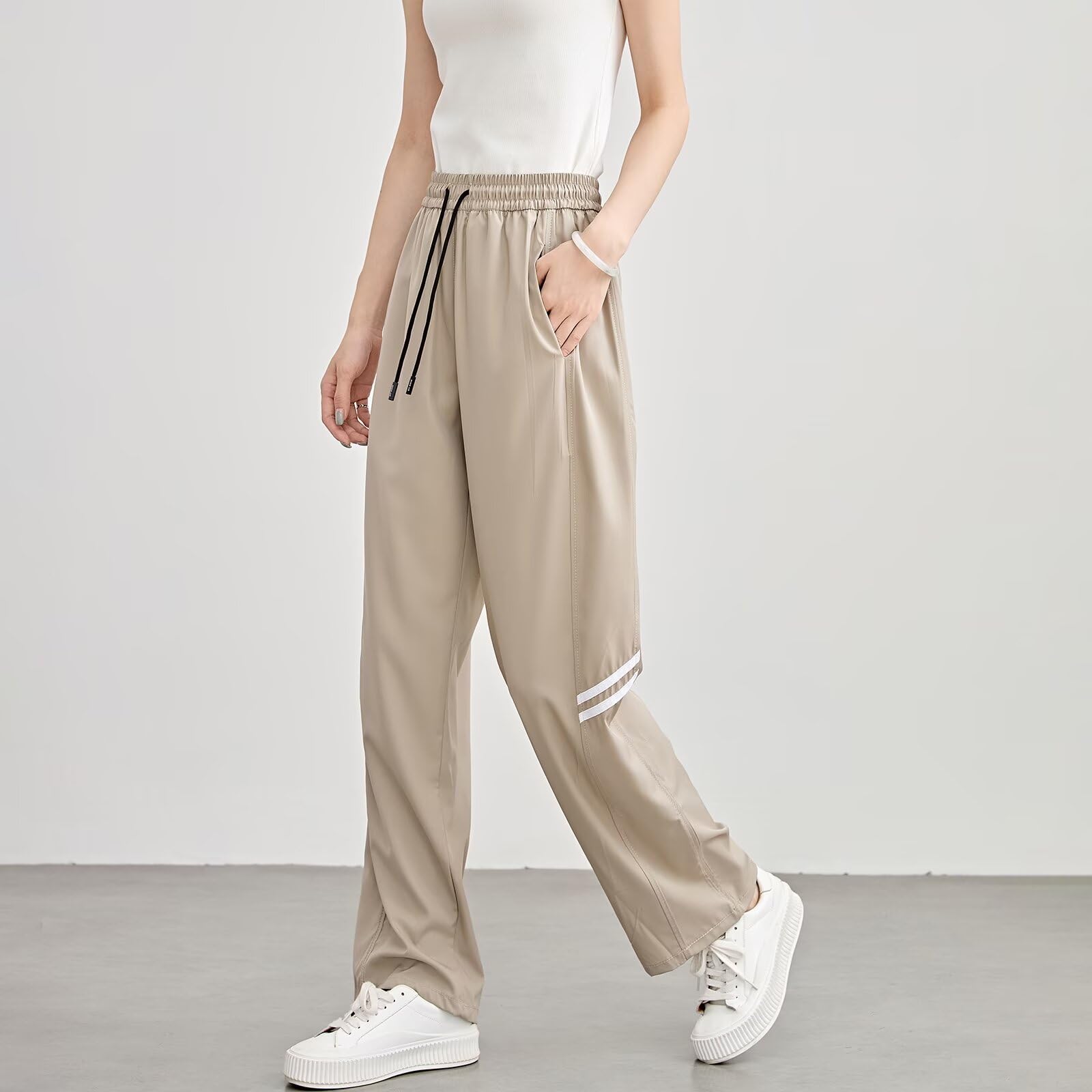 Running sheep Women's Wide Pants Under Jersey, Loose, Long Pants, Training, Running, Fitness Pants, Khaki, XL