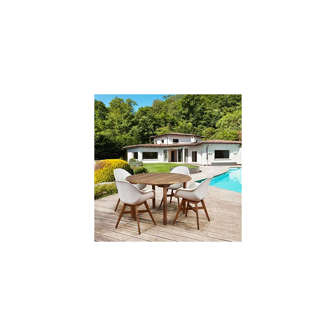 Brampton 5 Piece Outdoor Teak Round Dining Set Perfect for Patio