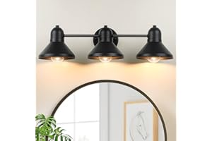 BAIRTH Bathroom Light Fixtures, 3-Light Vanity Light Over Mirror, Matte Black Metal Bathroom Light, Modern Farmhouse Rustic Industrial Indoor Wall Mount Lighting Sconce for Living Room Cabinet Hallway
