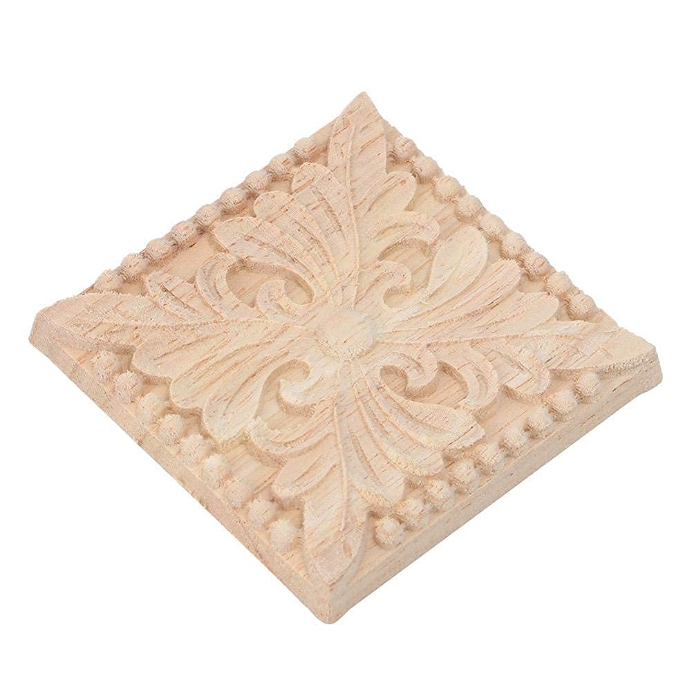 Wood Carved Applique, Vintage Flower Corner, Rubber Wood Unpainted, Exquisite Carving Patterns Classical, Three Dimensional Effect Strong, Furniture Cabinet Door Wall Decor