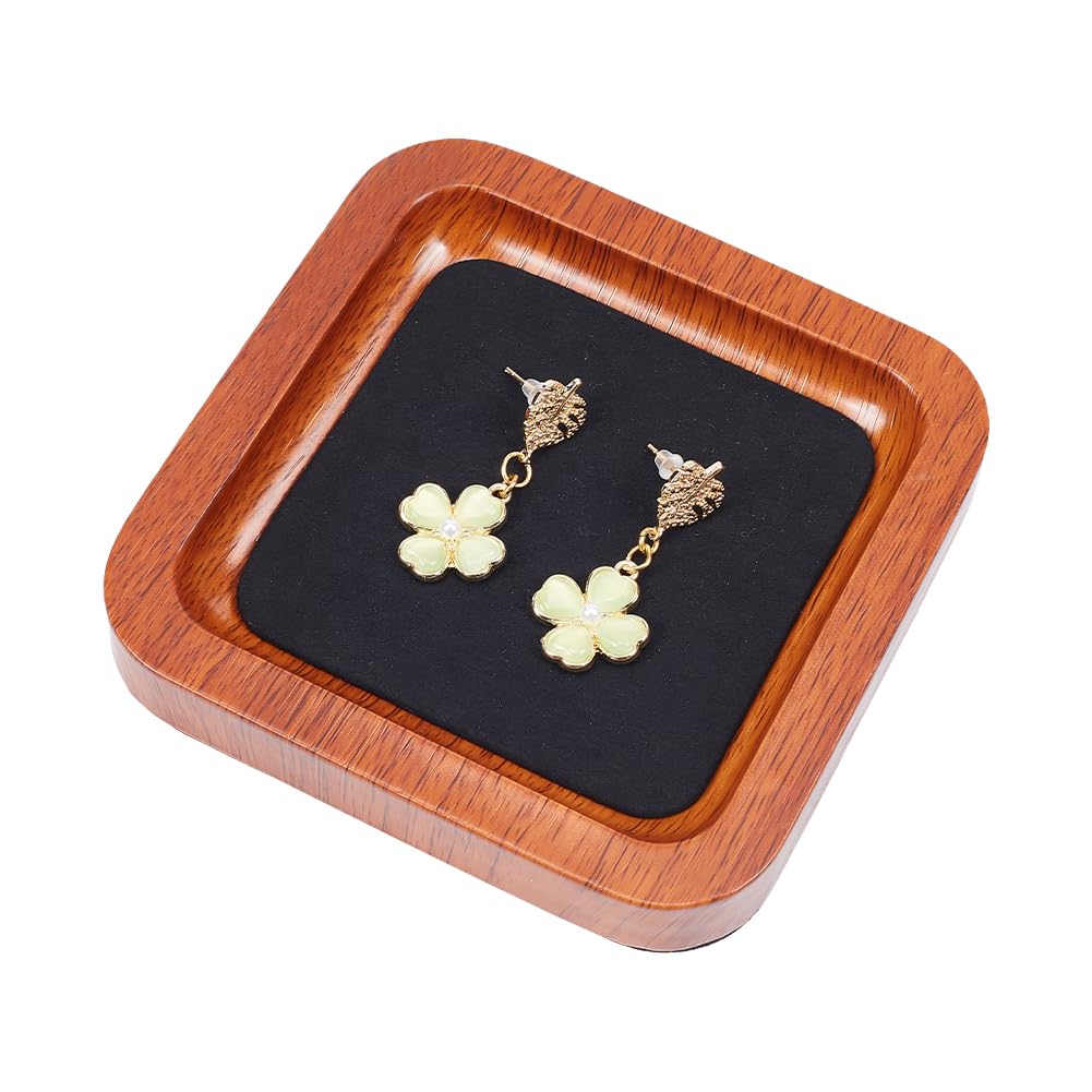 GOMAKERER 1 Pc Wood Jewelry Display Tray, Black Small Jewelry Tray with Fabric Mat Decorative Trinket Dish for Earring Necklace Bracelet Jewelry Display Photography Props