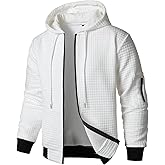 HOOD CREW Men’s Jacquard Plaid Long Sleeve Lightweight Zipper Hoodie Sweatshirt Jackets
