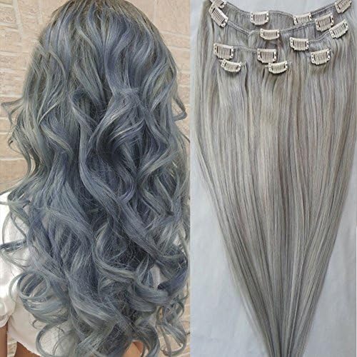 #Gray Clip in Human Hair Extensions 120g/set 24inch Peruvian Human Hair Clip In Extensions 7pcs/set Silver Remy Human Hair Clip In