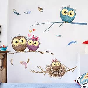 Búho de dibujos animados bebé en el árbol Etiqueta de la pared