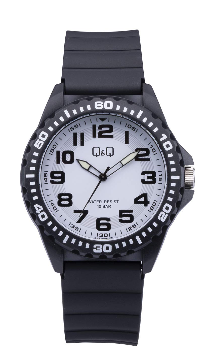 Q&Q Men's Watch Silicone Pin Buckle Luminous Hands 10 Bar Analogue Quartz, Colourful, Stripes