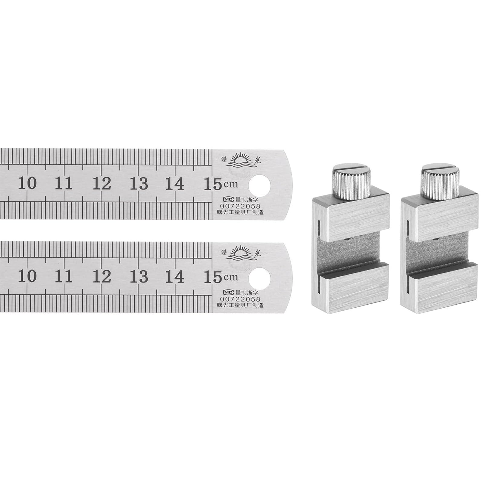 TA-VIGOR 2 in 1 Stainless Steel Ruler with Scriber Block, 15cm Length Metric Straight Rulers with 20mm Length Brass Locating Vernier Slider for School, Office, Sewing, Craft and DIY Use, Silver