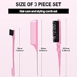 soodyoow 3-in-1 Slick Back & Edge Brush Set Pink, Hair Brush & Comb view 2