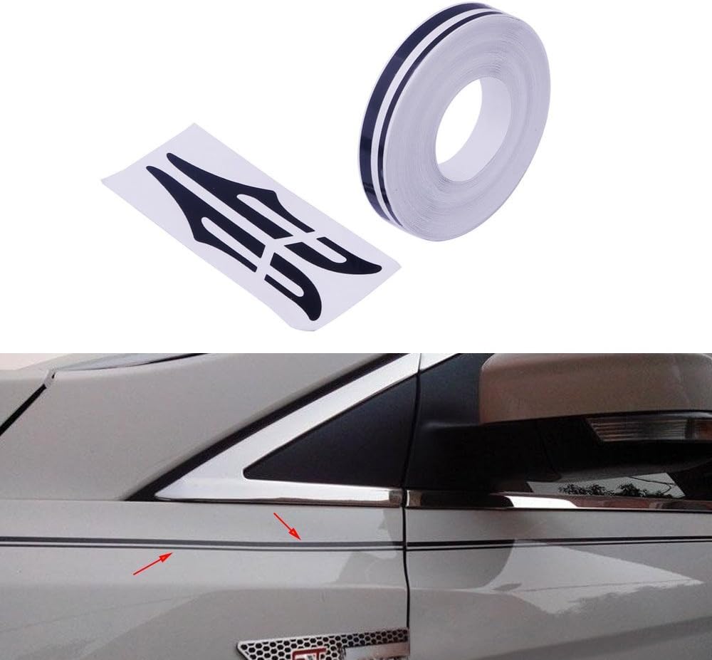 KKM 129800mm 1/2" Pin Stripe Tape Streamline Decals Stickers for Car Double Line Tape Decal Vinyl Stickers (Black)