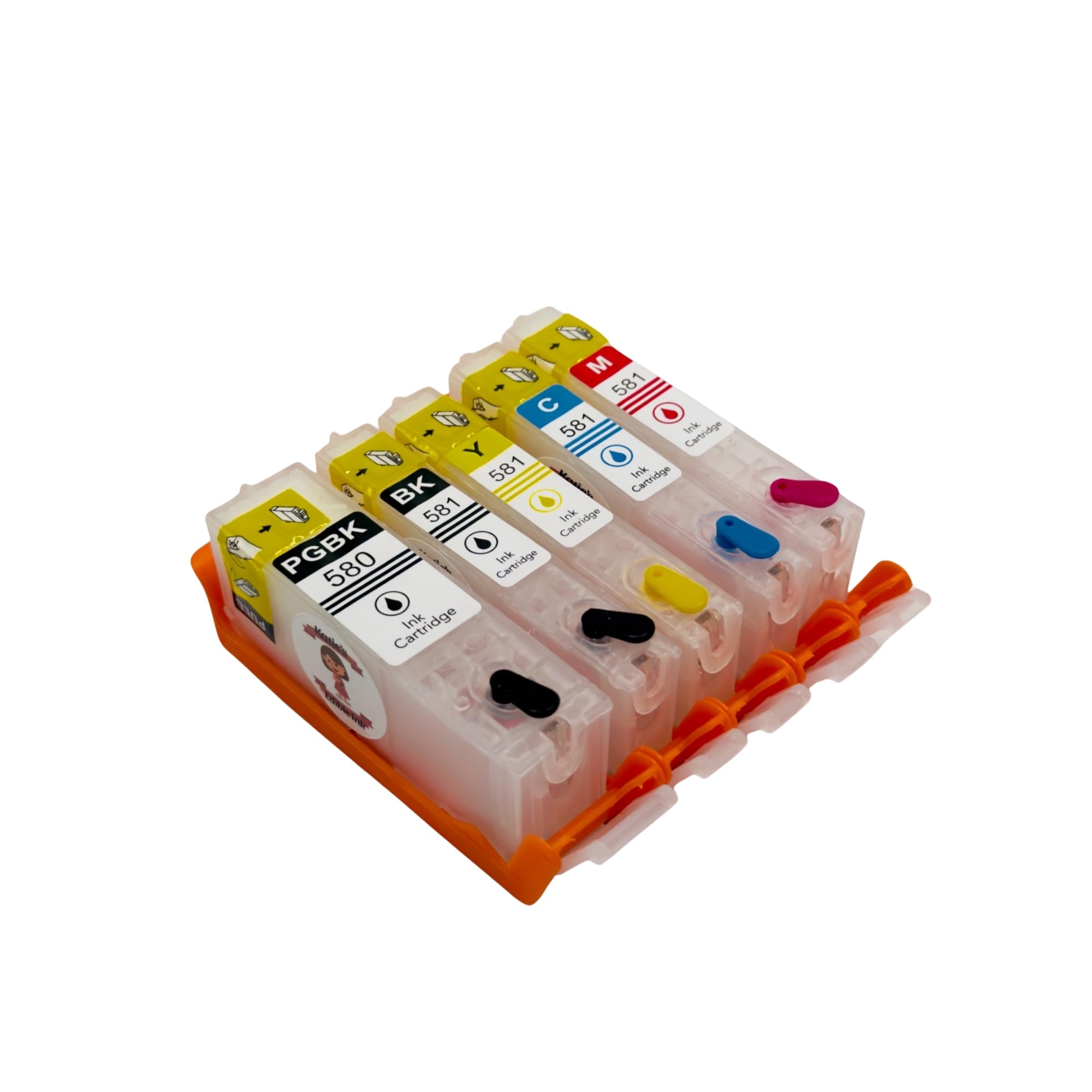 Katie's Edible Ink PGI-580BK/CLI-581 PGBK/BK/C/M/Y Ink Cartridges (580xl/581xl) Compatible with Canon TS705/TS705a Printers, Full Set with Needles Chipped, Ready to Use