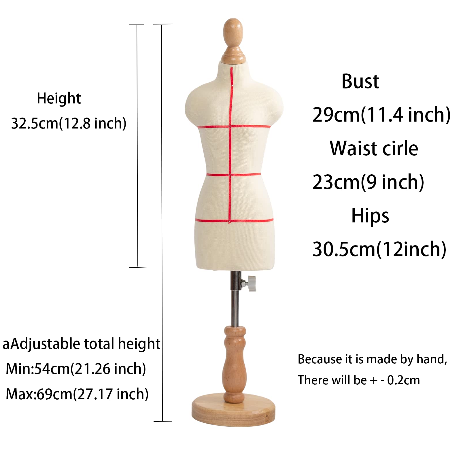 Female Dress Form Mannequin(Not Full Size Body Height 12.8 inch for Sewing, 1/3 Size Female Tailor Dressmaker Dummy for Pattern Making Fully Pinnable Mannequin with Wooden Stand (1/3)