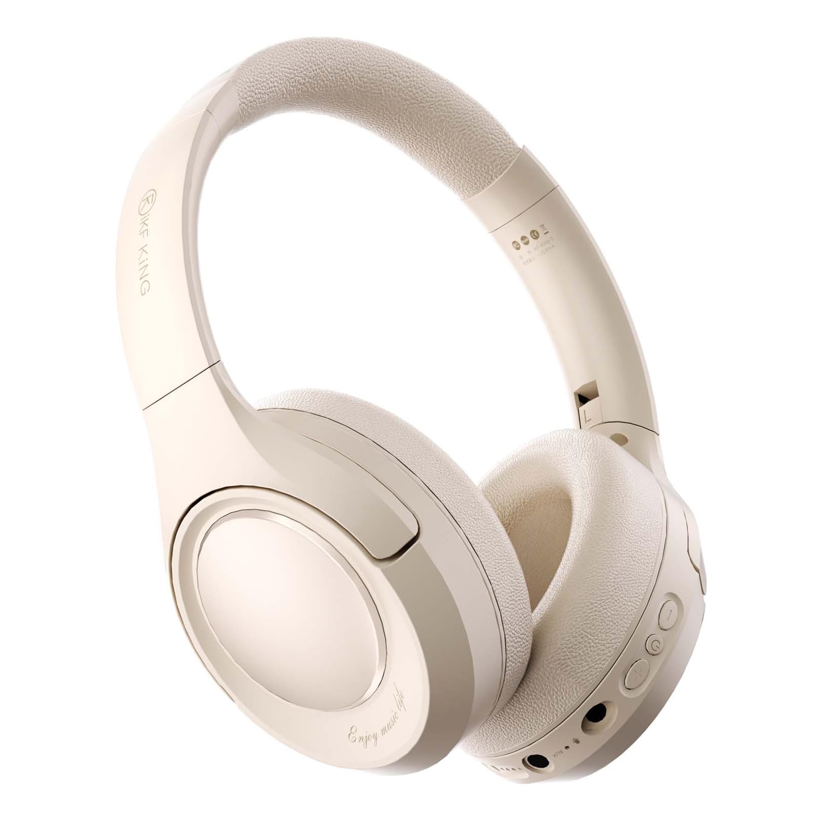iKF King ANC Over-Ear Wireless Headphones [Active Noise Cancelling, 100H Playtime] with Deep Bass, Comfortable Earpads, Dual Device Bluetooth 5.3 for Office, Travel, Gym | Foldable Design（Offwhite）