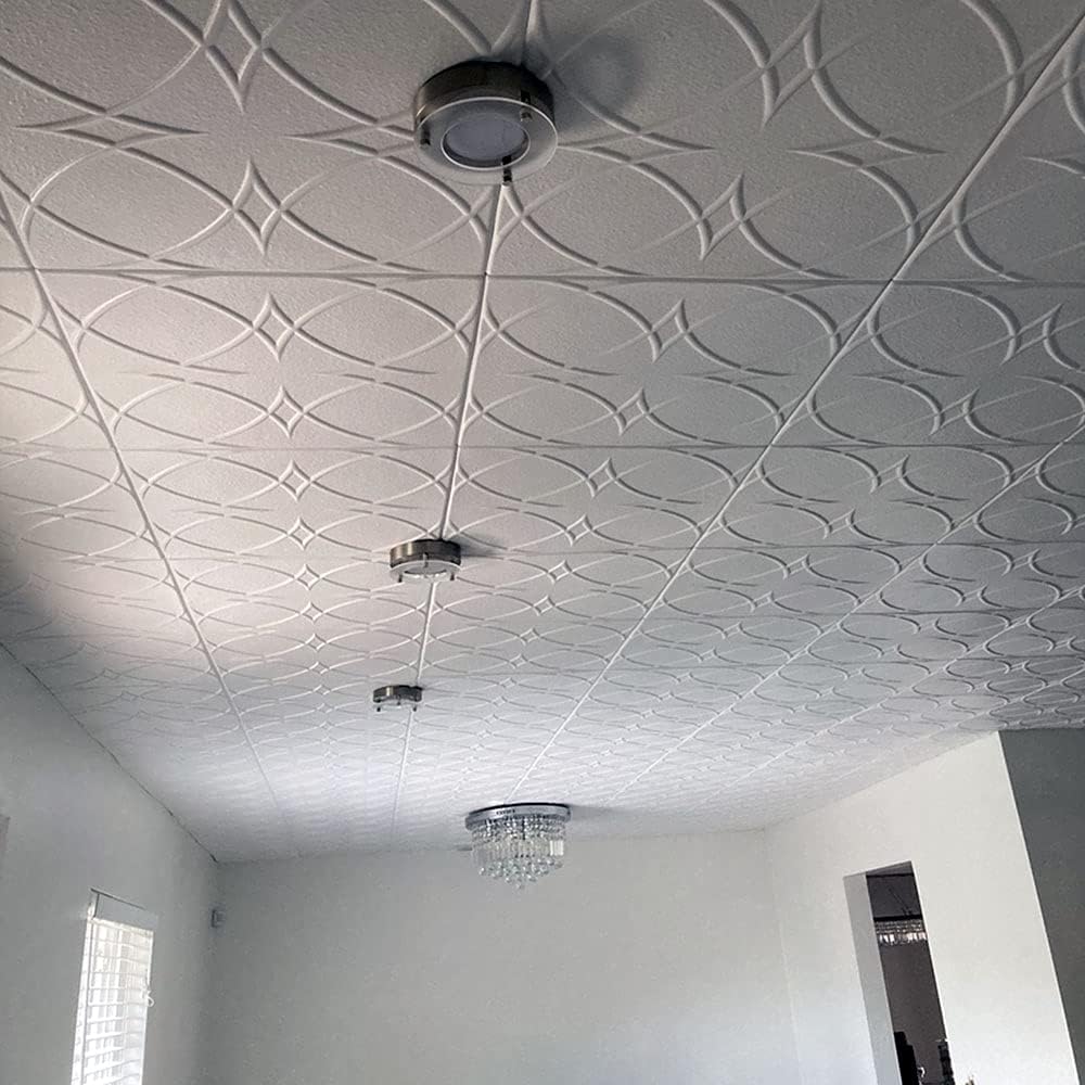 A La Maison Ceilings R82 Circles and Stars Foam Glue-up Ceiling Tile (21.6 sq. ft./Case), Pack of 8, Plain White: Home Improvement