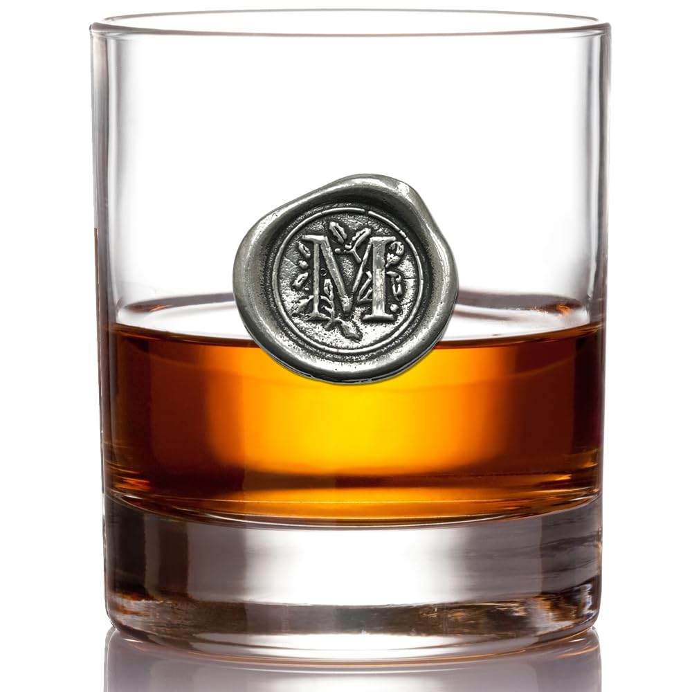 English Pewter Company 11oz Whisky Glass Tumbler with Monogram Initial - Personalised Gift with Your Choice of Initial (M) [MON113]