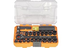 Klein Tools 65400KNECT KNECT Essential Pass Through Impact Socket Set, SAE and Metric, 90-Tooth Ratchet, MODbox Case, 3/8-Inch Drive, 28-Piece