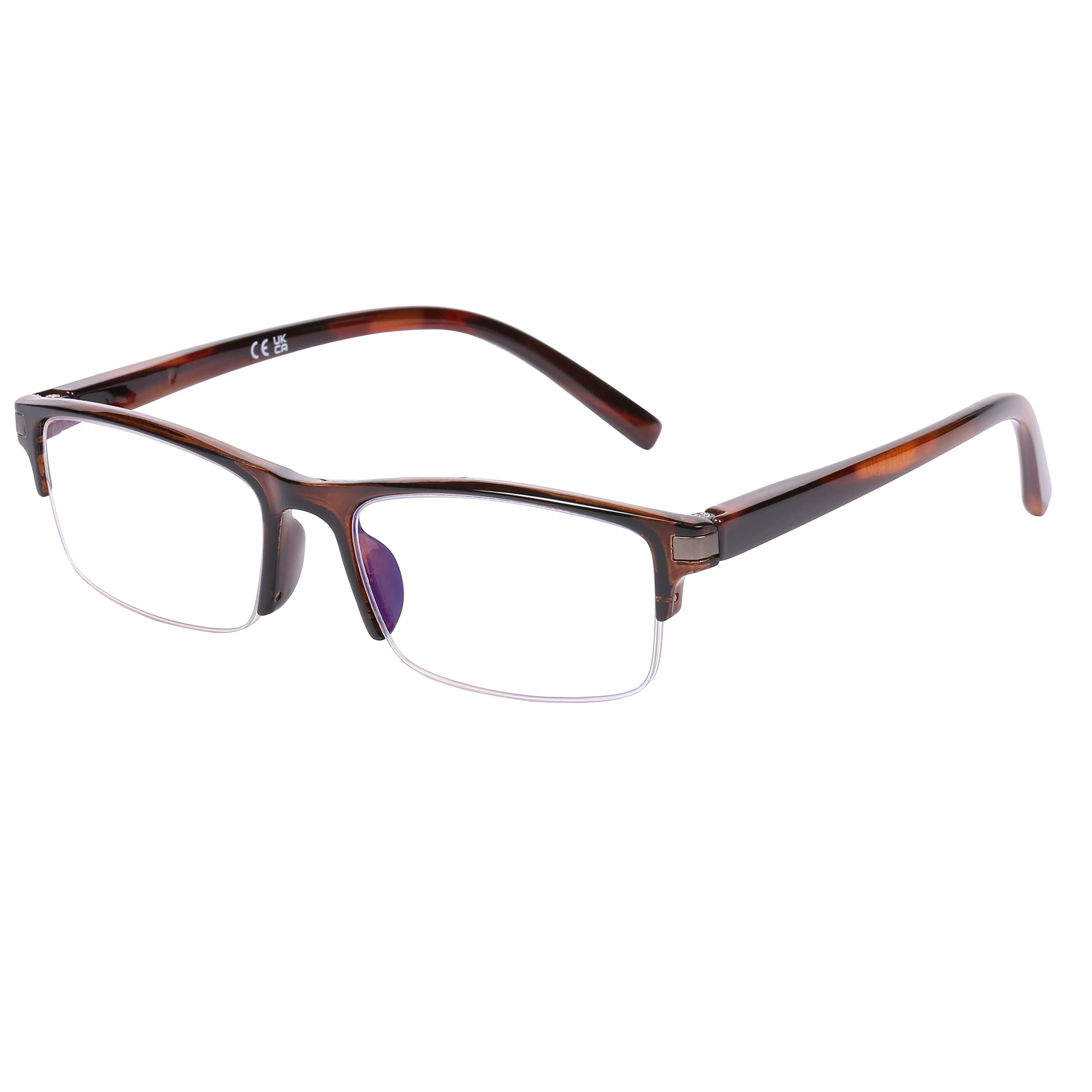 DOOViC Blue Light Blocking Reading Glasses Half Frame 2.75 Rectangle Brown Readers Glasses for Men/Women