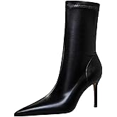 HDFDB Women'S Leather Pointed Toe Stiletto Ankle Boots Fashion Closed Toe Handmade Slip-On Heeled Booties For Prom Office Dress Boots