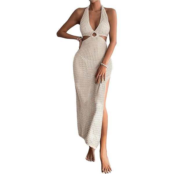 open lace back dress LOUSEA Women's Orange Halter Neck Maxi Dress Hollow Out Crochet Swim Cover  up Vneck Sleeveless Beach Party Dress (C-Orange,one Size,US,Alpha,One  Size,Regular,Regular) at Amazon Women's Clothing store