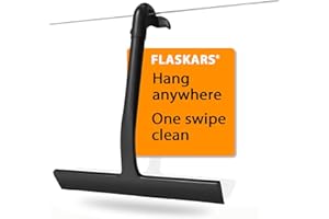 FLASKARS Shower Squeegee for Glass Doors, Hang Anywhere Silicone Shower Squeegee with Hook Design for Easy Hanging and Cleaning (Black)