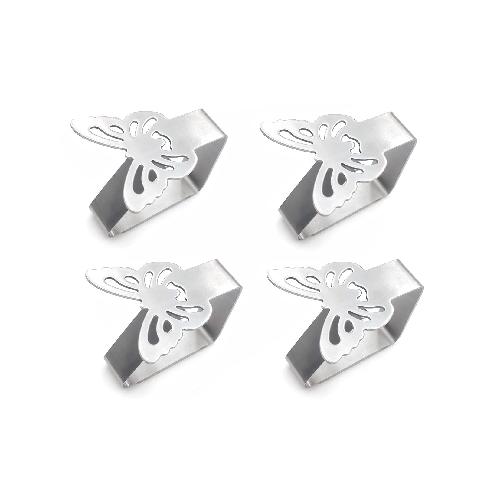 Alnicov 4 Pcs Tablecloth Clips,Stainless Steel Thickened Strong Cloth Clips Adjustable Home Wedding Party Picnic Table Cloth Holder Clamps(Butterfly)