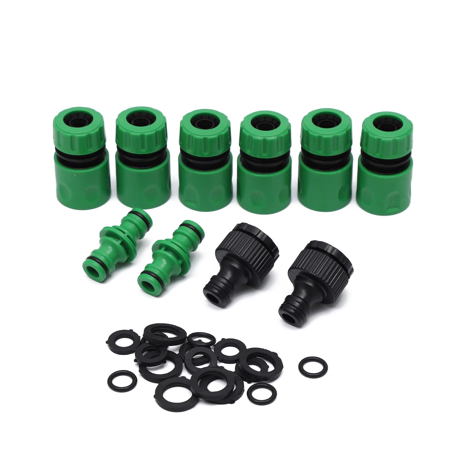 LINZI Garden Hose Water Tap Connector Fitting Kit + 6 Hose End Quick Connectors + 2 Double Male Snap Connectors + 2 Hose Tap Connector + 5 Hose Washers 1/2" + 5 Hose Washers 3/4" +5 O-Rings