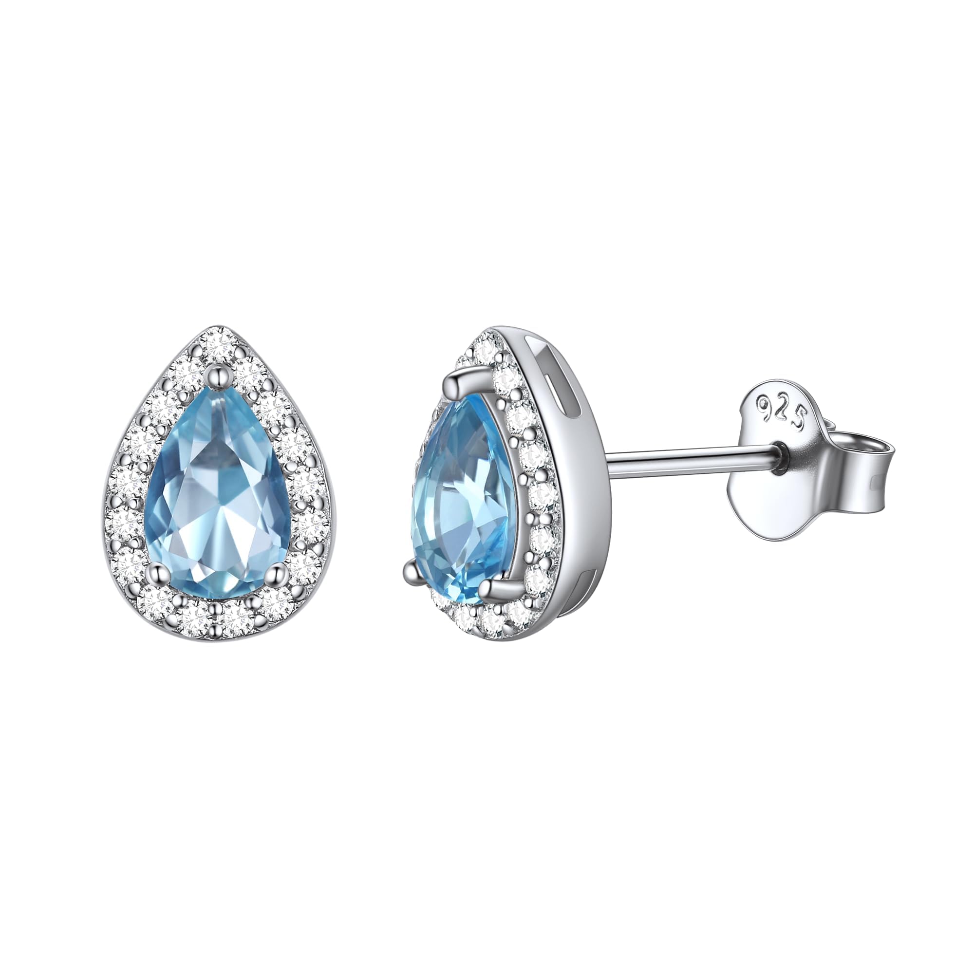 ChicSilver Stud Earrings for Women Sterling Silver Aquamarine march Birthstone Earring S925 Silver Teardrop Ear Studs Comfort Fits